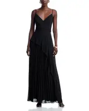Aqua Long Chiffon Pleated Dress - Exclusive