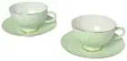 Set of Two Light Green Super White Fine China Floral Tea Cup and & Saucers 220ml