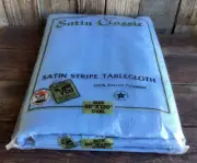 Vtg Dupont Dacron Tablecloth Oval Blue Satin Classic Stripe 60" x 120” NEW