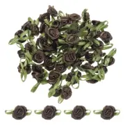 80 Pcs Coffee Mini Roses Bow 15mm Ribbon Roses for Appliques Crafts