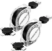 Micro USB Cable, ASICEN 2 Pack 3-in-1 Retractable Lightning to USB Cable Type C Sync Fast Charging Cord for iPhone, iPad Mini/Pro/Air, Samsung, Moto, BlackBerry, Nokia, LG, Google, HTC (Black)