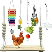 KIEYYRYT 6 Packs Chicken Toys for Coop Accessries, Chicken Swing Toys for Chicken Hens, Chicken Xylophone Toys and Mirror, Vegetable Hanging Feeder, Veggies Skewer