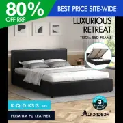 ALFORDSON Bed Frame Queen Double King Single Gas Lift Storage Base Black Leather