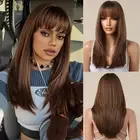Brown Wig With Bangs,Shoulder Length Straight Wigs For Women,Medium Length Da...