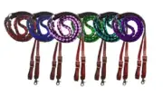 New! 8' Foot NYLON BRAIDED LEATHER REINS w/ Leather Ends Scissor snap 5 COLORS!