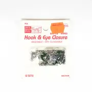 Piecegoods Shop 12 Sew-On Brass Hook & Eye Clothing Closures - Black & Silver