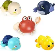 QILETO Bath Toys for Toddlers, 5 Pack Cute Swimming Turtle Duck Crab Whale Bath Toy for Floating Wind Up,Bathtub Water Object for 1 2 3 Year Old Baby and Toddler Boy Girl,Pool Supplies for 6-12 Months