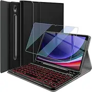 Wineecy Backlit Keyboard Case for Samsung Galaxy Tab S9 FE 5G 10.9 Inch/Galaxy Tab S9 11 Inch 2023 with Screen Protector, 7 Colors Light Detachable Wireless Keyboard with PU Leather Folio Cover Case