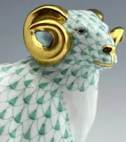 MINT HEREND English Sheep / Ram Green Fishnet Figurine ($540 Retail)