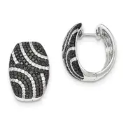 14k White Gold Black u0026 White Real Diamond Hinged Post Earrings