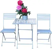 Patio Setting Clara Square Grey 3 Piece Bistro Balcony Pool Deck Metal Steel Garden Furniture Outdoor