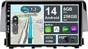 BXLIYER ¦ 8G+256G ¦ Android 14 IPS Car Stereo for Honda Civic (2016-2021) - Wireless CarPlay/Android Auto - LED Camera + MIC - 9 Inch 2 Din 8 Core -DAB Steering Wheel Fast-Boot 360-CAM GPS Navi Head