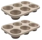 2 x Non Stick Cupcake Tray 6 Cup Baking Pan Tray Bakeware Tin Champagne