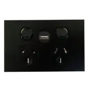 3A AU Double Powerpoint with USB A Socket - SAA - Slim- Black