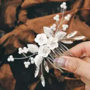 Flower Bride Wedding Hair Comb Leaf Bridal Side Comb Sparkly Crystal Silver