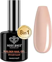 Modelones 8-in-1 Builder Nail Gel, Neutral Nude Gel Builder for Nail Thickening, Hard Gel Nail Strengthener Extension Color Gel Base Rhinestone Gel Nail Glue Nail Art