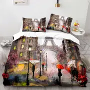 v115 Bed Sheets Eiffel Tower France Paris Bedding Set,Duvet Cover Comforter Bed Set Quilt Cover Pillowcase,King Queen Twin Size Boys Girls Adult 3-Pie