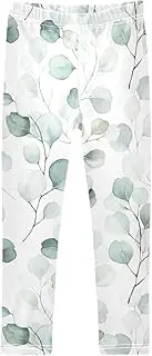 [Joisal] Blue Grey Flower Silhouette Girls Pants, Suitable for Girl Athletic Leggings, Little Girls Leggings, 4t Girls Leggings, Watercolor Floral Pattern, 6 Years