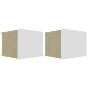 vidaXL 2x Bedside Cabinets White and Sonoma Oak Engineered Wood End Table