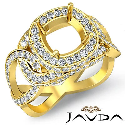 Diamond Engagement Designer Ring Pave 14k Yellow Gold Cushion Semi Mount 1.8Ct