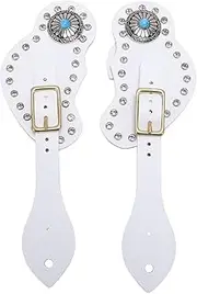 Leather Spur Straps for Horse Riders, 2Pcs Adjustable Single Ply Spur Straps with Artificial Leather Rhinestone Decorations, Boot Straps for Boots, Western Men and Women Boots