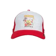Pacman Red Gray Trucker Hat Justice Baseball Cap OSFM Pac Man Snapback