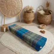 [MANGO TREES 80cm Long Bolster Yoga Block/Prop Natural Kapok Filled Blue