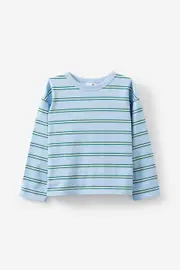 [Cotton On Kids] Cotton On Kids - Piper Long Sleeve Tee - Dawn blue varsity green/tea party pink stripe 8 DAWN BLUE VARSITY GREEN/TEA PARTY PINK STRIPE
