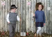 King Cole Childrens Aran Knitting Pattern Girls Boys Cabled Sweater & Slipover (5346)