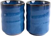 Mino ware Japanese Pottery Pair Short Yunomi Chawan Tea Cup made in Japan (Japan Import) SZY102 (Glossy Navy)