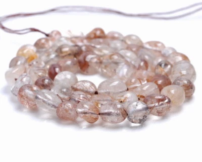 6-7MM BRONZE RUTILATED QUARTZ GEMSTONE PEBBLE NUGGET LOOSE BEADS 7.5"