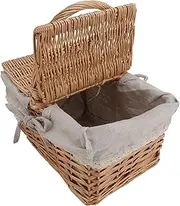 Rattan Picnic Basket, Large Capacity Wicker Basket with Linen, Handle, Double Opening Lids and Lace Details, Elegant Present for Picnicking, Camping (Daisy)