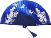 Hand Fan Folding Hand Fans, Handheld Butterflies Floral Patterned Fabric Fans, Chinese Style Folding Fan with Hollowed Bamboo Frames