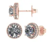 Rose Gold Plated Sterling Silver Round Halo Stud Earrings With 0.85 TCW Zirconia