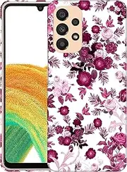 [GlamCase] for Samsung Galaxy A23 5G / 4G, Galaxy A23 5G / 4G Case - Pink Burgundy Floral Pattern Printed Slim & Sleek Cute Hard Plastic Designer Back Phone Case/Cover for Samsung A23 5G / 4G