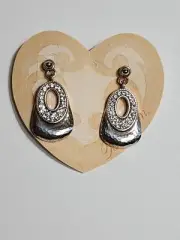 New Brighton Lanie Hammered Silver Swarovski Crystal Dangle Earrings Rare