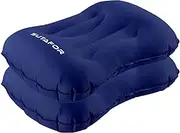 SUTAFOR Inflatable Pillow, Pack of 2, Ultralight Camping Pillow, 73 g, Travel Pillow, Inflatable Soft Beach Cushion, Air Cushion for Outdoor, Hiking, 41 x 28 cm, Blue