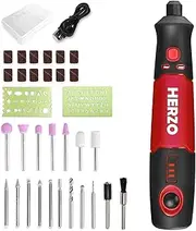 HERZO Mini Multifunction Tool, 3.7 V Li-Ion Battery Multi-Purpose Grinder with 3 Variable Speed Settings with 32 Accessories for Creative Projects and DIY Works, Red