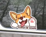 Red Corgi On Board Car Decal Sticker, Peeking Pembroke Welsh Corgi Dog Waving Paw Vinyl Waterproof, Car Window Bumper