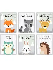 Set of 6 Forest/Woodland Creatures Nursery/Playroom Prints, 8”x10”
