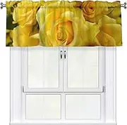 LHBWCVN Yellow Rose Valances for Windows, Rod Pocket Window Treatment Drapes Farmhouse Kitchen Curtains Short Blackout Window Curtains for Living Room Bedroom Decor 54x18 Inch