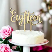 Wooden 'Eighteen' Script Birthday Cake Topper
