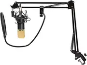 LOLIPPYY Bm Professional Condenser Microphone Kit with Vibration Mount Windscreen Filter for Studio Recording and Broadcasting Black Gold
