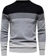 [Gsywaipei] Men's Stripe Slim Knitted Pullover Casual Basic Long Sleeve Male Knit Sweater Winter Color Block Knits Sweaters, Black, XXL