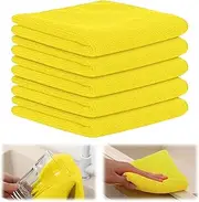 [GJV] 5 Pack Microfiber Cleaning Cloth,Super Soft Cleaning Cloth Dish Kitchen Rag, Super Absorbent and Lint Free Cleaning Towels Reuseable Cleaning Cloths 30x30cm (Yellow)
