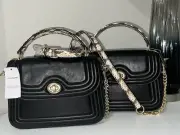 NWT Coach C7236 Marlie Top Handle Satchel Black Leather Snake Print Minor Flaws