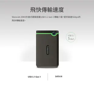 Transcend 創見 軍規防摔 1TB/2TB/4TB 2.5吋 超薄款 隨身硬碟 行動硬碟 外接硬碟 25M3