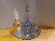 Vintage Hand Blown Perfume Bottles With Etched Mirror Set Of 3