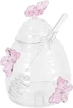 SOLUSTRE Butterfly Glass Honey Pot with Lid and Stirrer Decorative Honey Container for Kitchen