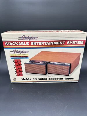 Cassette Holder 2 drawers holds 18 faux wood storage case cabinet vintage holder